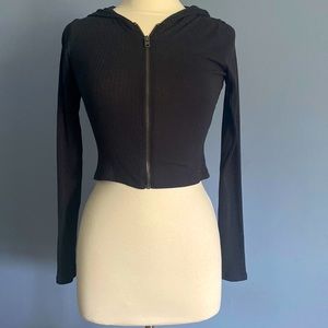 Hollister Cropped Long Sleeve Lightweight Zipper Hoodie Black (XS)